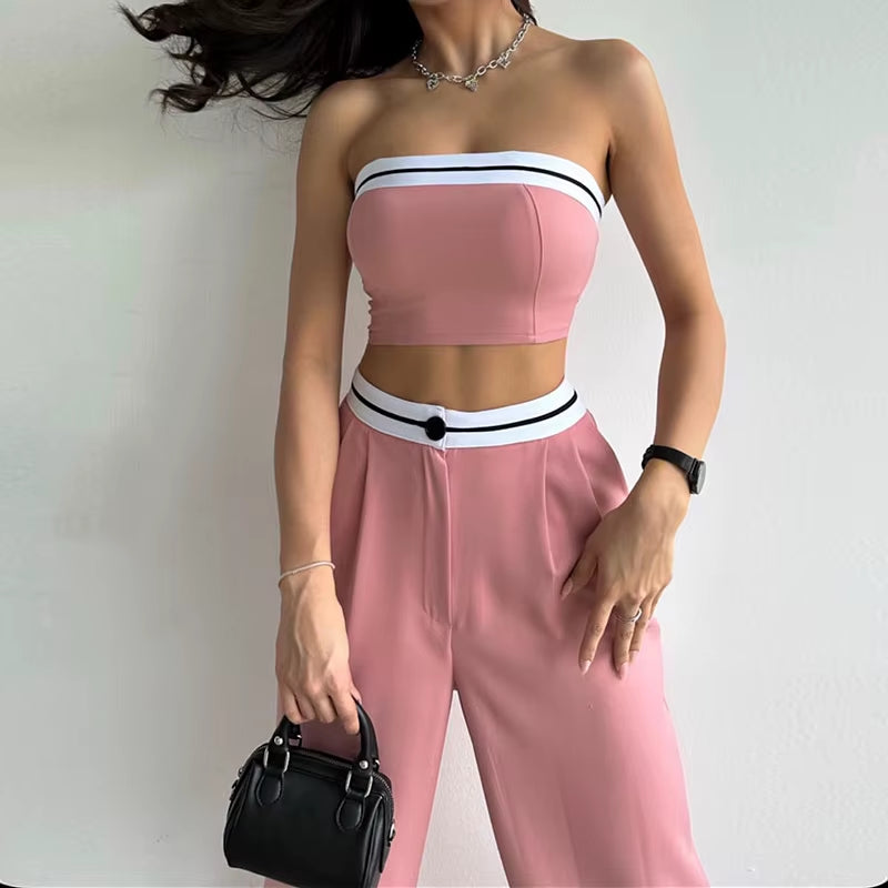 Summer Sporty Crop Top Pants Set Elegant Tracksuit Women Tank Tops Y2K Sweatshirts Trousers Matching Set Two 2 Piece Pants Set