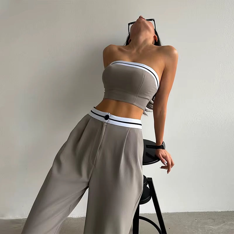 Summer Sporty Crop Top Pants Set Elegant Tracksuit Women Tank Tops Y2K Sweatshirts Trousers Matching Set Two 2 Piece Pants Set
