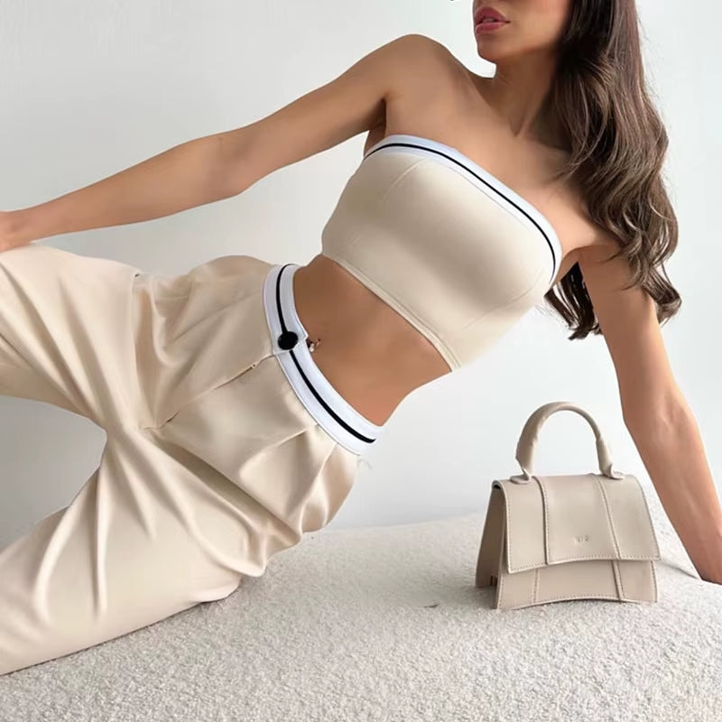 Summer Sporty Crop Top Pants Set Elegant Tracksuit Women Tank Tops Y2K Sweatshirts Trousers Matching Set Two 2 Piece Pants Set