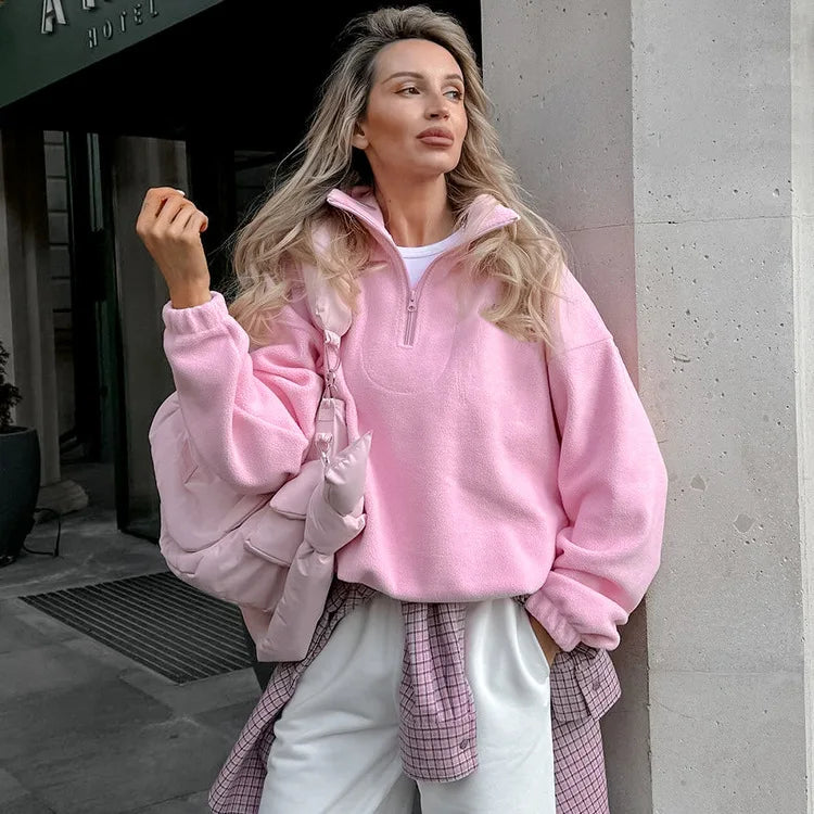 Casual Fashion Printed Solid Color Long Sleeved Pullover Sweatshirt Winter Jacket with Front Logo